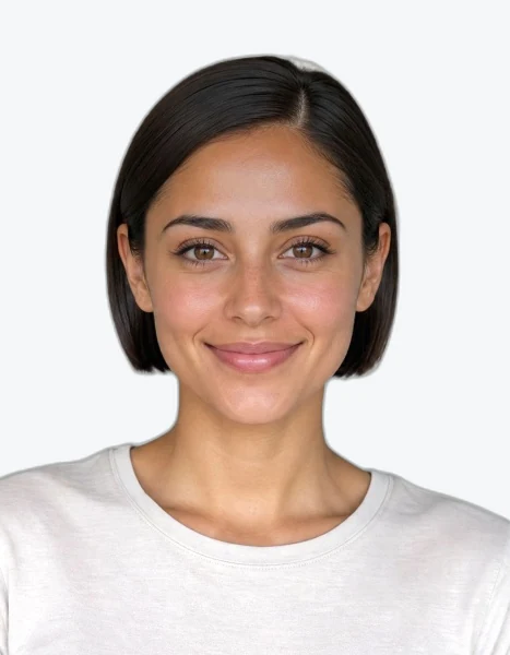 Government-compliant passport photo generated from a phone selfie on a plain uniform background
